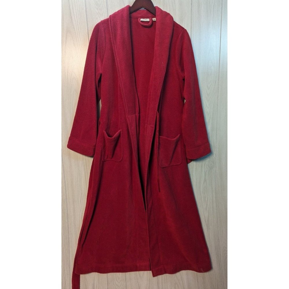 L.L. Bean Mens Small S Fleece Wrap Bathrobe Red Maroon Long Sleeve